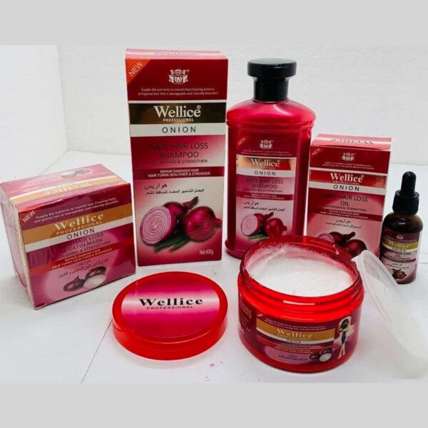 Wellice Onion Hair Care Trio: Oil, Shampoo, & Mask Set