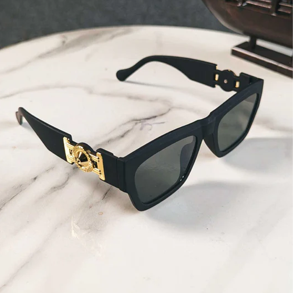 Turn heads with these Unisex Gold Medallion Square Sunglasses